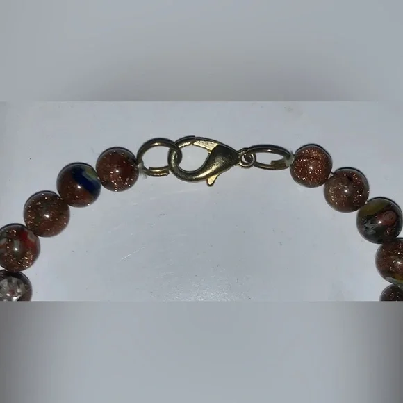 19” Unique Handmade Sunstone/Millefiori Beaded Necklace With Wooden Cross, New! - Picture 4 of 4